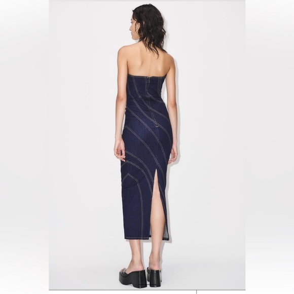ZARA ZW TOPSTITCHED DENIM DRESS - Picture 4 of 6